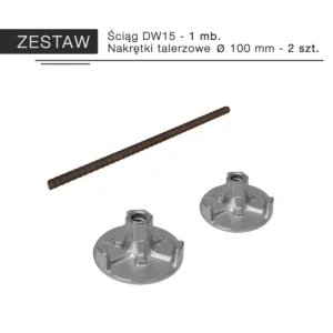 Zestaw - ściąg 1 mb. i nakrętki talerzowe fi100 mm 2 szt.